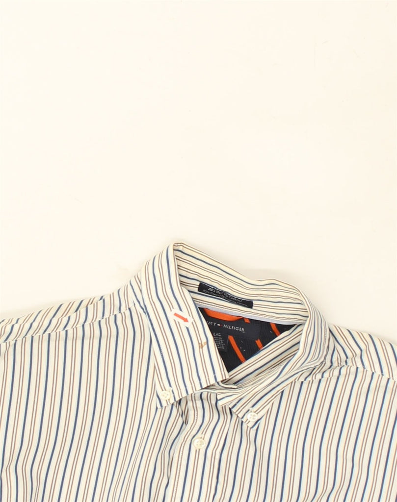 TOMMY HILFIGER Mens Shirt Large Off White Striped Cotton | Vintage Tommy Hilfiger | Thrift | Second-Hand Tommy Hilfiger | Used Clothing | Messina Hembry 