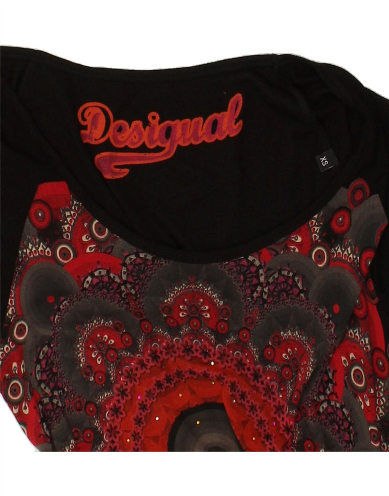 DESIGUAL Womens Graphic Tunic Top UK 6 XS Black Floral | Vintage Desigual | Thrift | Second-Hand Desigual | Used Clothing | Messina Hembry 