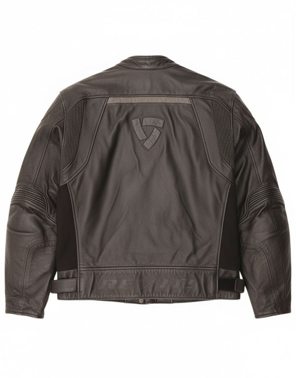 Revit Mens Graphic Moto Racer Leather Jacket Size 54 Large Black Leather