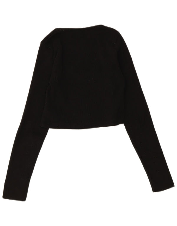 Zara Womens Crop Cardigan Sweater UK 12 Medium Black Polyester