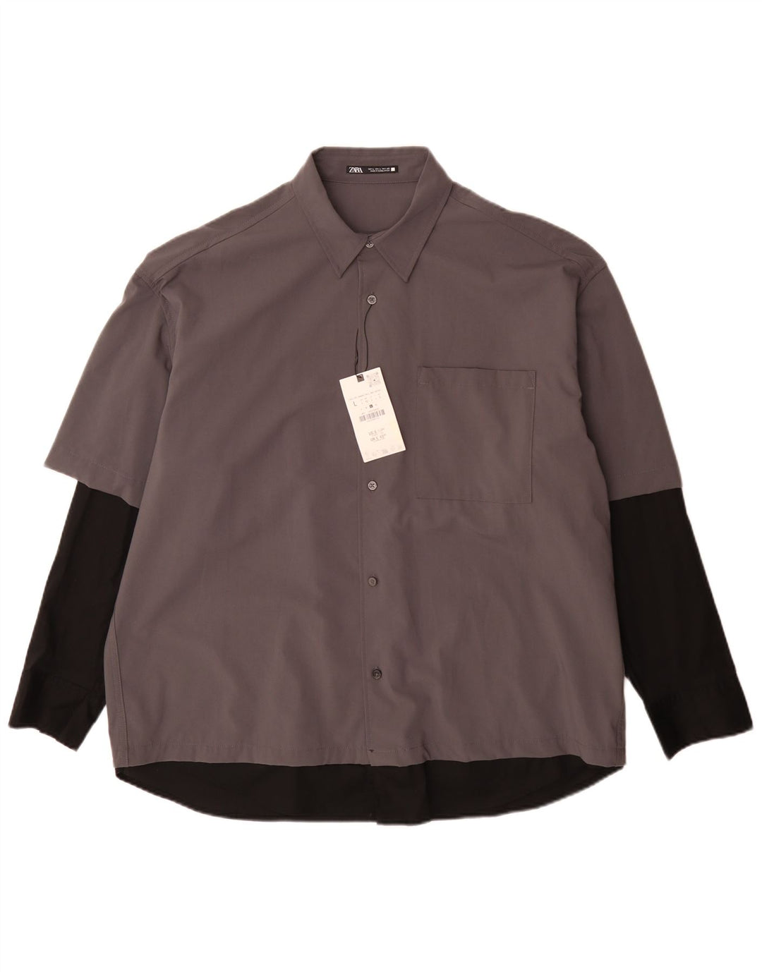 Zara Mens Shirt Large Grey Colourblock Polyester
