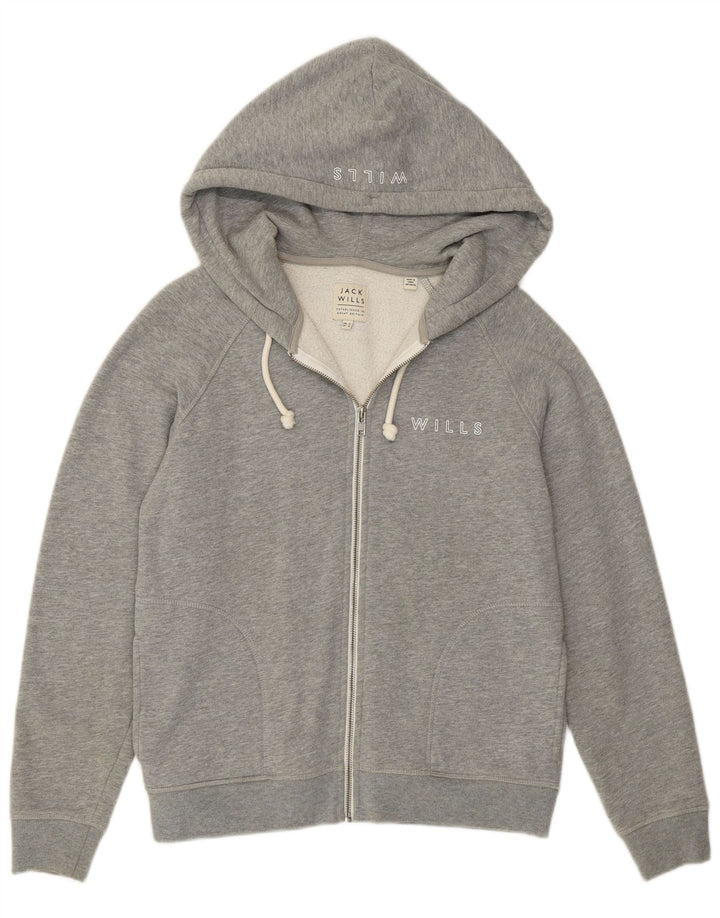 Jack Wills Womens Graphic Zip Hoodie Sweater UK 12 Medium Grey Cotton