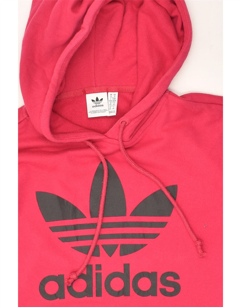 ADIDAS Womens Graphic Hoodie Jumper UK 14 Large Pink Cotton | Vintage Adidas | Thrift | Second-Hand Adidas | Used Clothing | Messina Hembry 