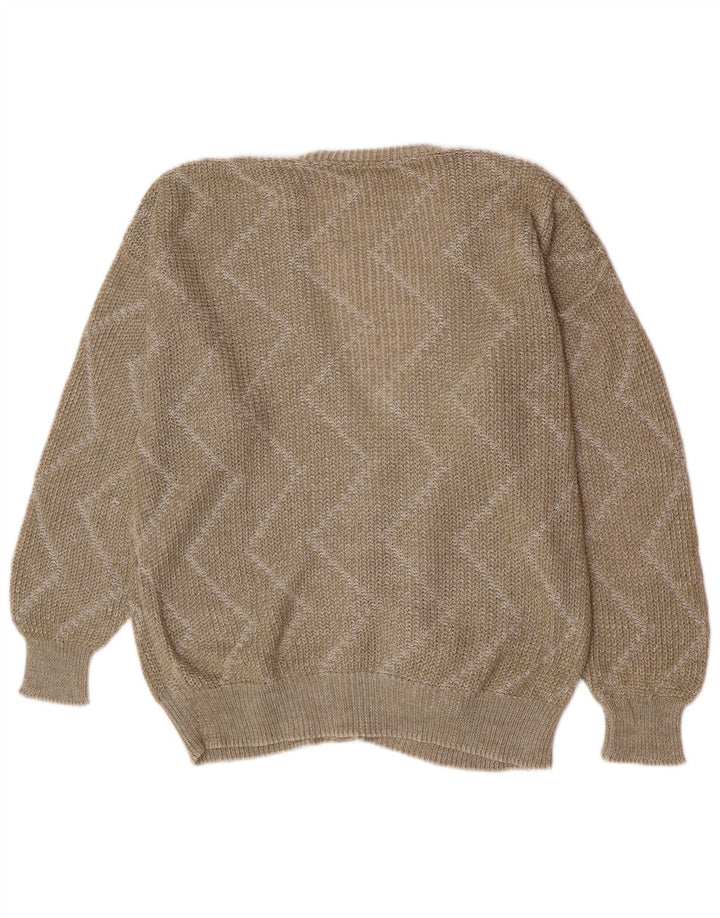 Vintage Mens Cardigan Sweater Large Beige Chevron Acrylic