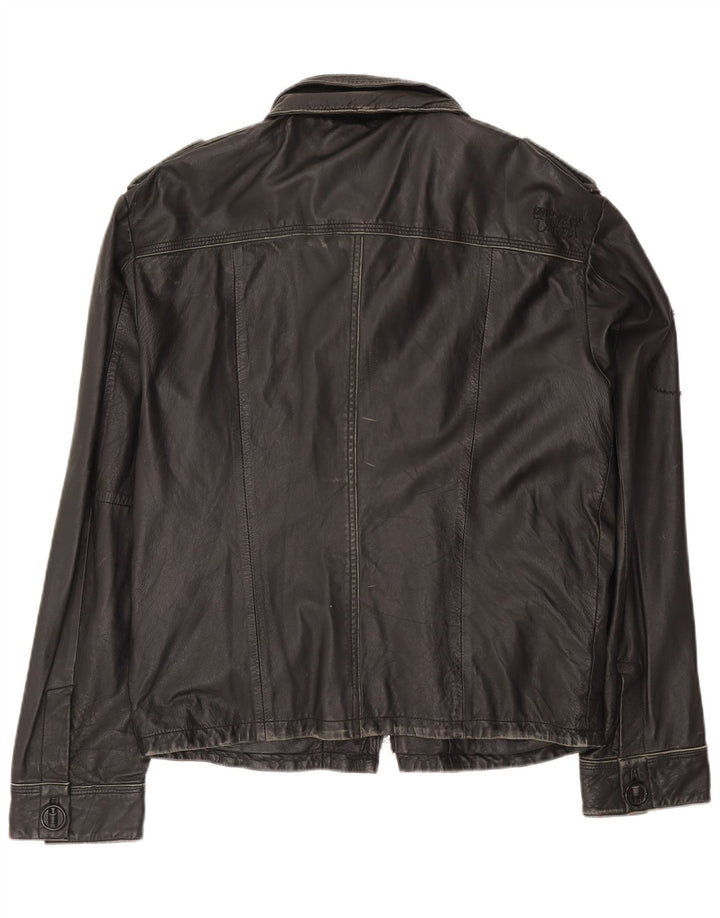 Superdry Mens Leather Jacket UK 42 XL Black Leather