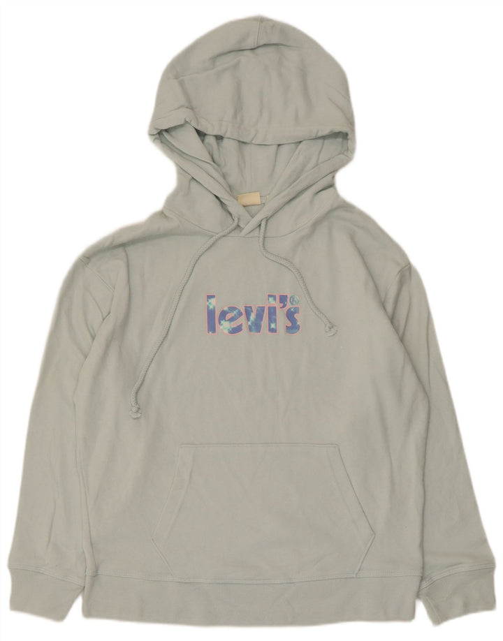 Levi's Womens Graphic Hoodie Jumper UK 14 Medium Blue Cotton