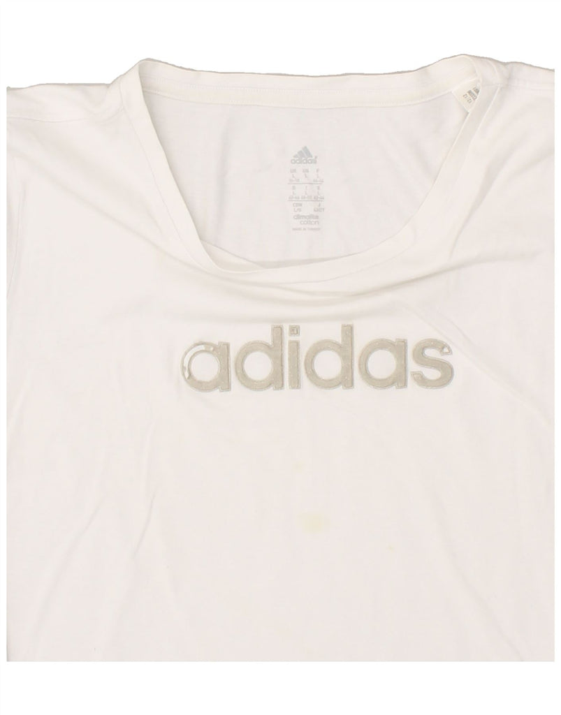ADIDAS Womens Graphic T-Shirt Top UK 14 Large Off White Cotton | Vintage Adidas | Thrift | Second-Hand Adidas | Used Clothing | Messina Hembry 