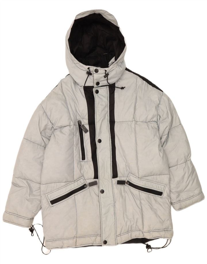 Vintage Mens Hooded Loose Fit Ski Jacket EU 48 Medium Grey Polyamide