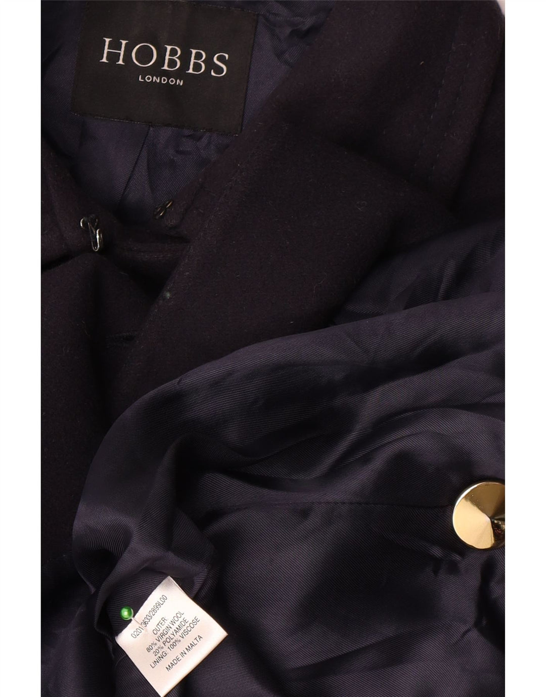 Hobbs Womens Double Breasted Coat UK 10 Small Navy Blue Virgin Wool