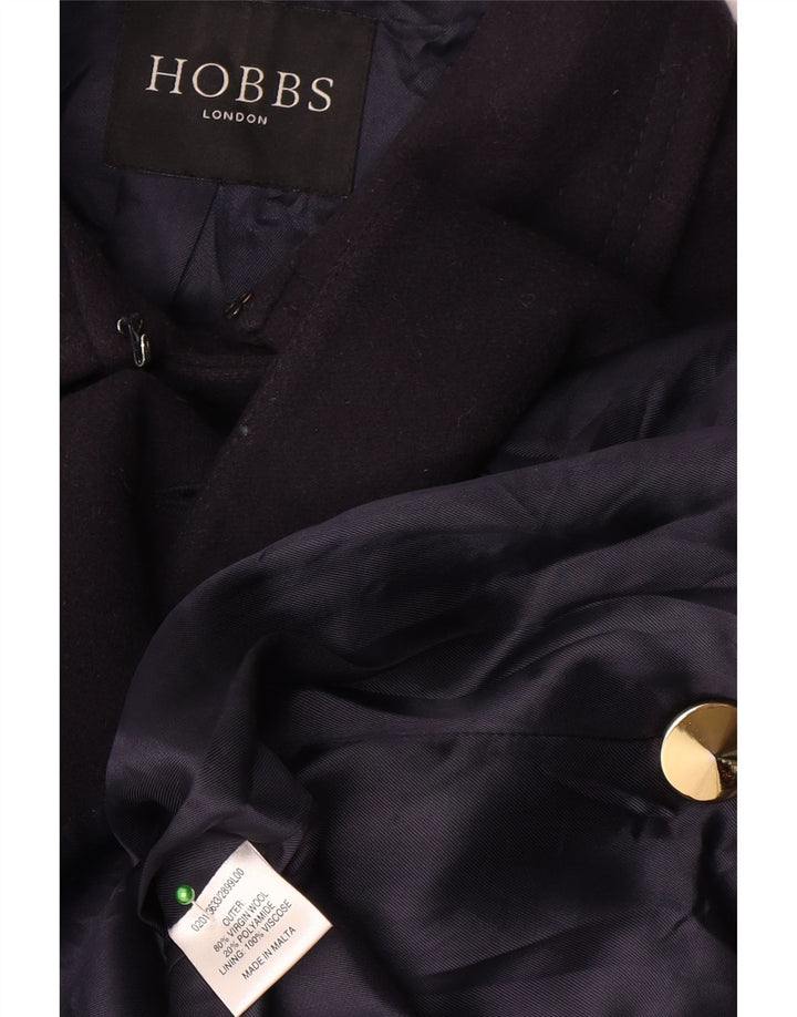 Hobbs Womens Double Breasted Coat UK 10 Small Navy Blue Virgin Wool