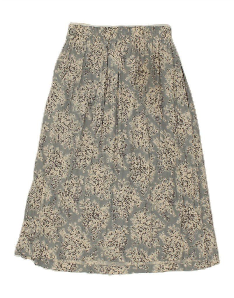 RENA ROWAN Womens Petite Pleated Skirt US 8 Medium W26  Grey Floral Rayon Vintage Rena Rowan and Second-Hand Rena Rowan from Messina Hembry 