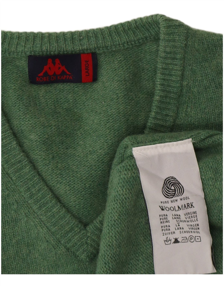 Kappa Mens V-Neck Jumper Sweater Large Green Virgin Wool