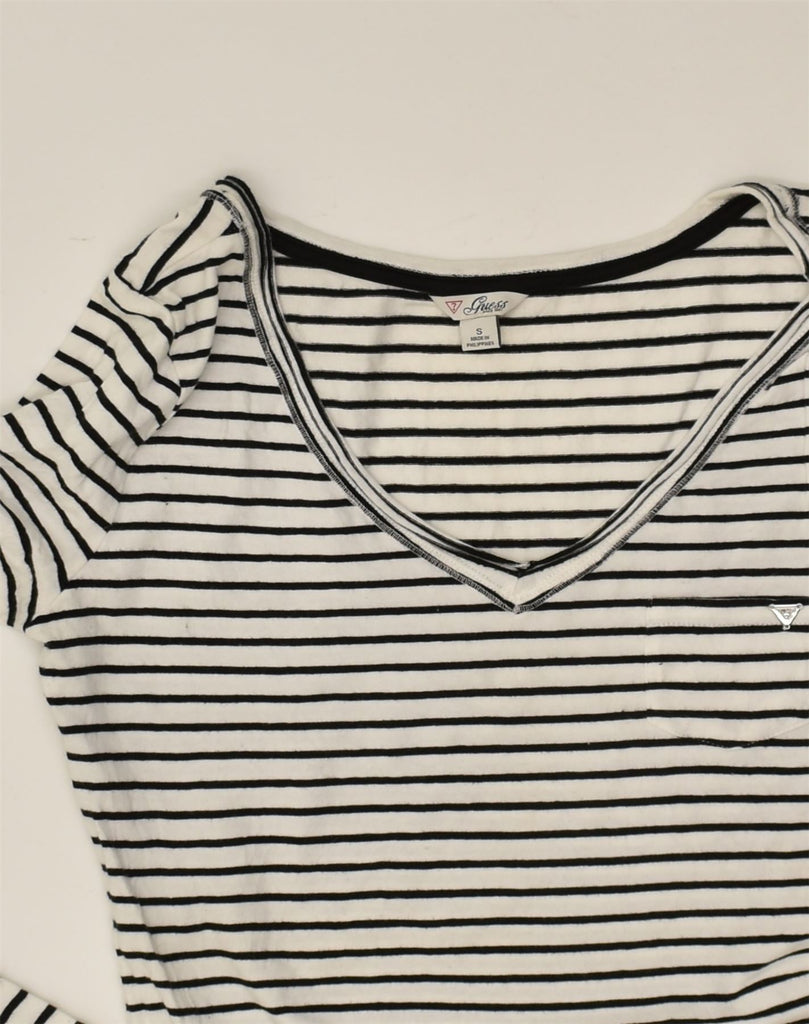 GUESS Womens Top Long Sleeve UK 8 Small White Striped Cotton | Vintage Guess | Thrift | Second-Hand Guess | Used Clothing | Messina Hembry 