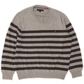 Tommy Hilfiger Mens V-Neck Jumper Sweater Medium Grey Striped Cotton