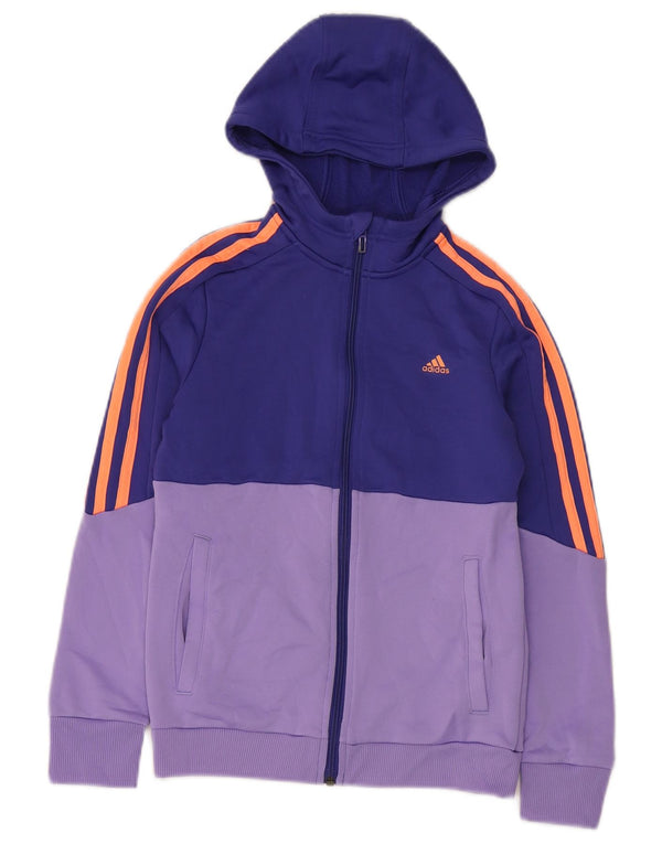 Adidas Girls Zip Hoodie Sweater 11-12 Years Blue Colourblock Polyester