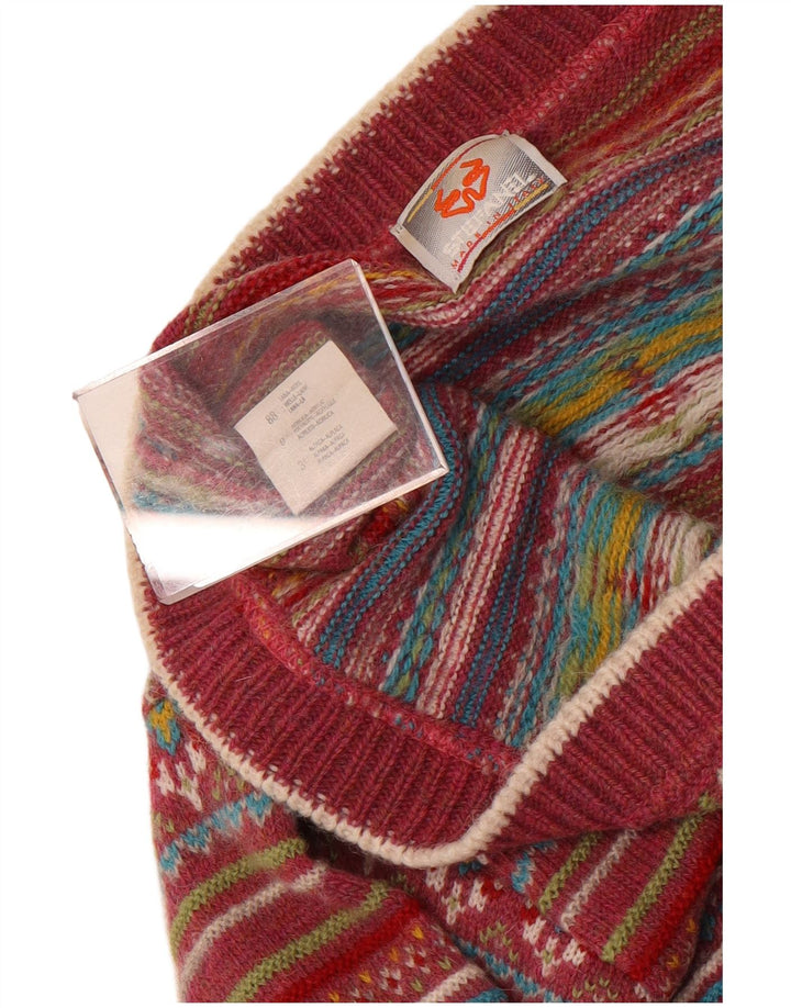Stefanel Womens Cardigan Sweater UK 14 Medium Red Fair Isle Wool