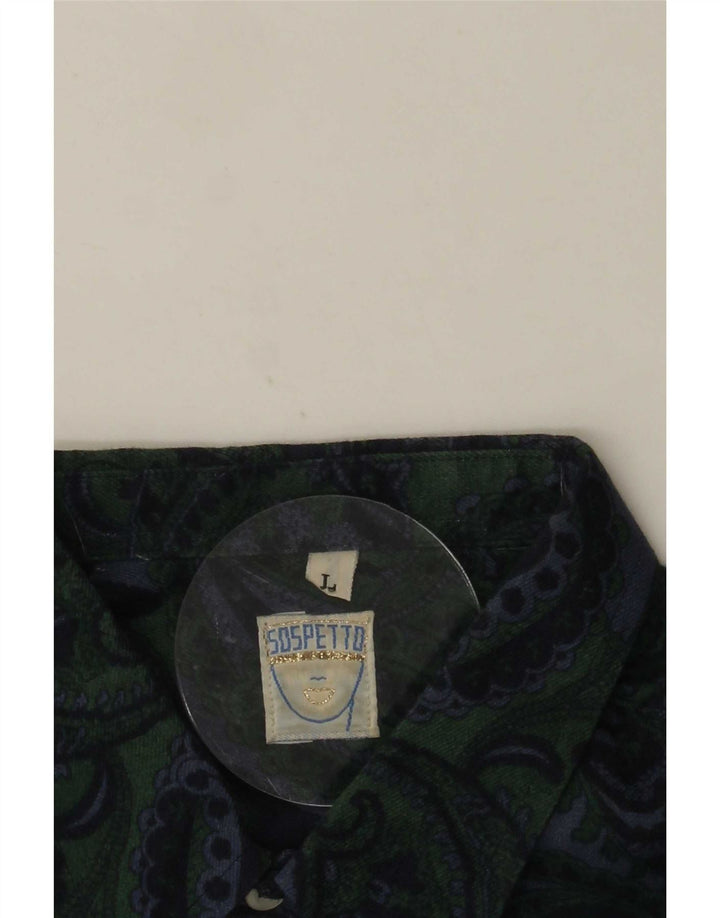 Vintage Mens Shirt Large Green Paisley