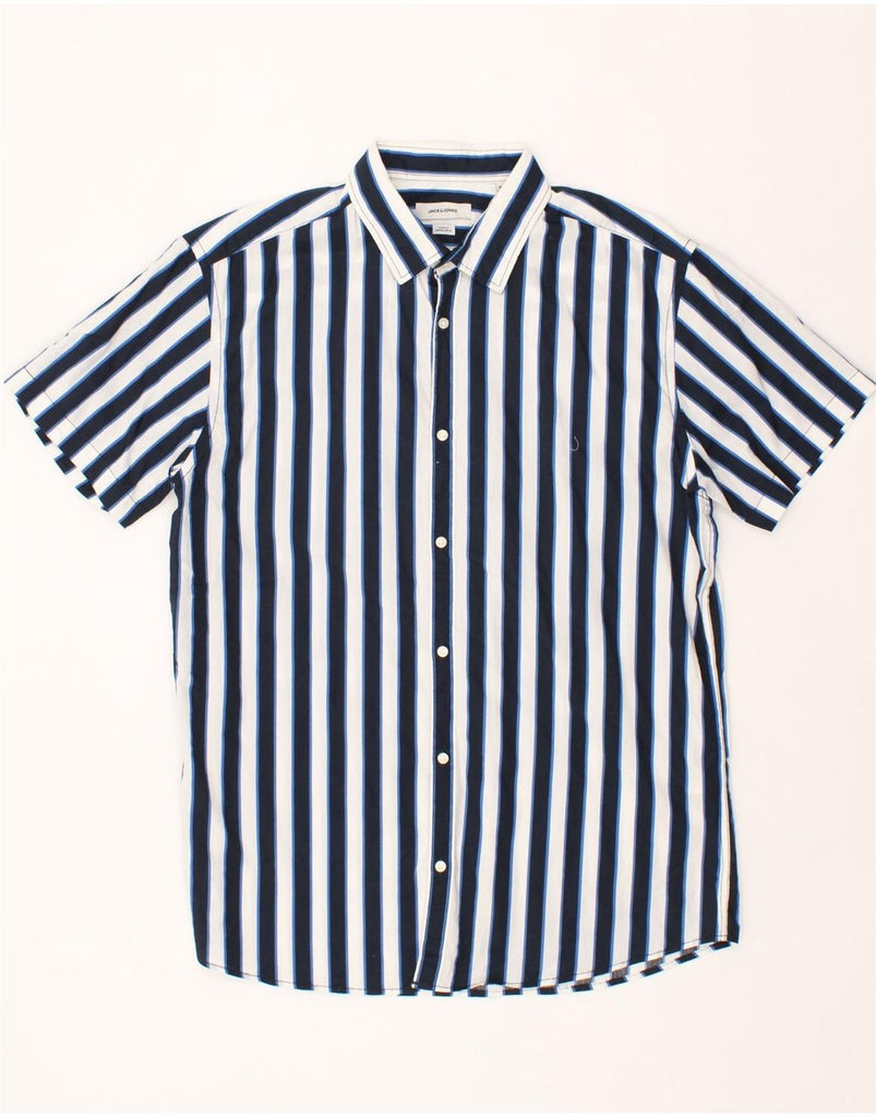 JACK & JONES Mens Short Sleeve Shirt XL Navy Blue Striped Cotton Vintage Jack & Jones and Second-Hand Jack & Jones from Messina Hembry 