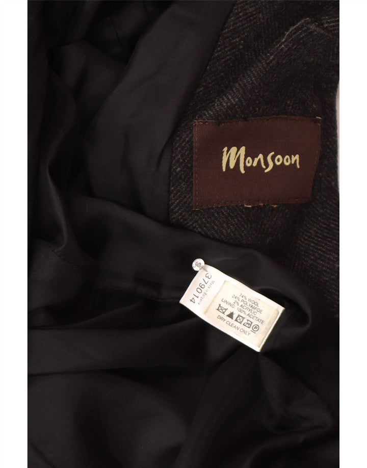 Monsoon Mens Overcoat UK 38 Medium Grey Herringbone Wool Classic