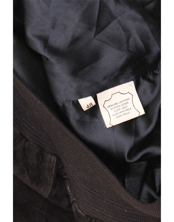 Vintage Mens Suede Bomber Jacket IT 48 Medium Black Leather
