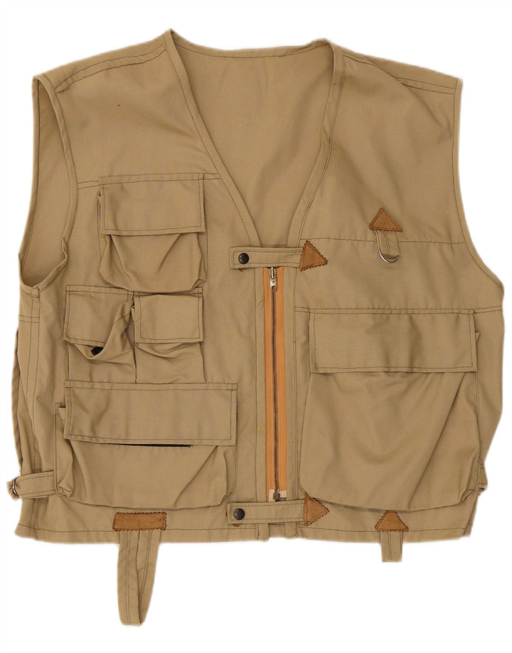 Vintage Mens Utility Gilet UK 40 Large Beige