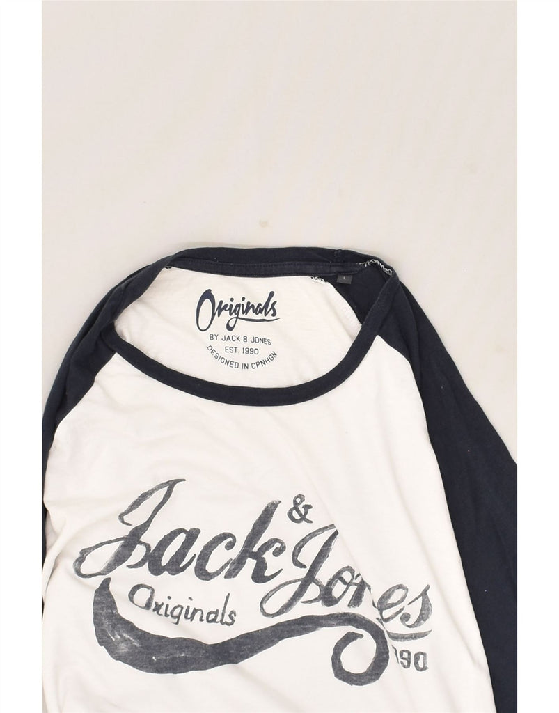 JACK & JONES Mens Graphic Top Long Sleeve Large White Colourblock Cotton | Vintage Jack & Jones | Thrift | Second-Hand Jack & Jones | Used Clothing | Messina Hembry 