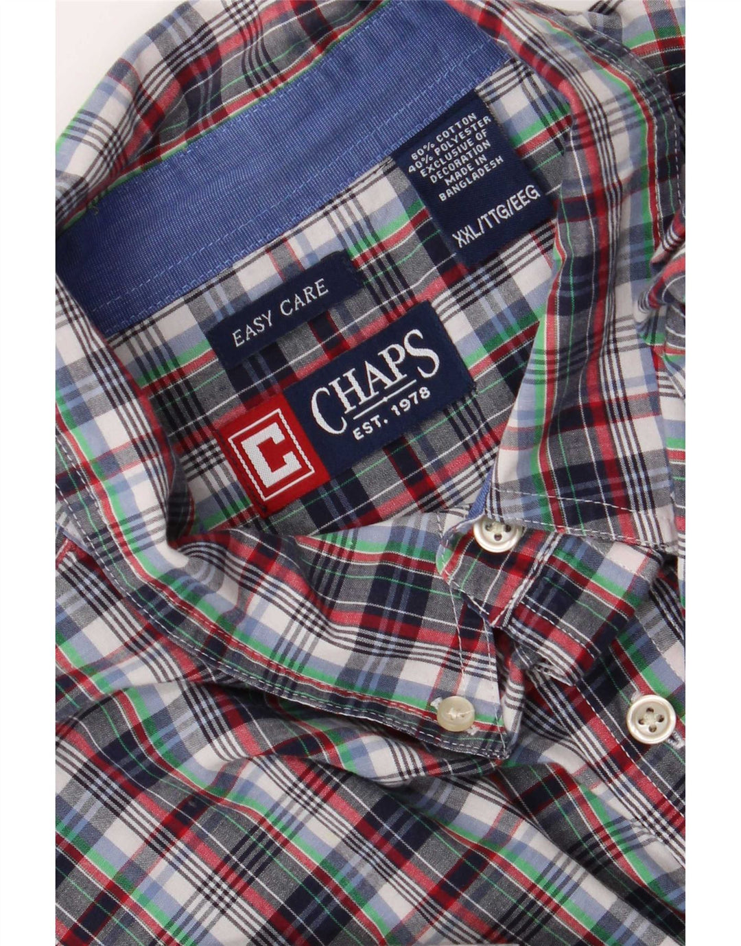 Chaps Mens Easy Care Short Sleeve Shirt 2XL Multicoloured Check Cotton