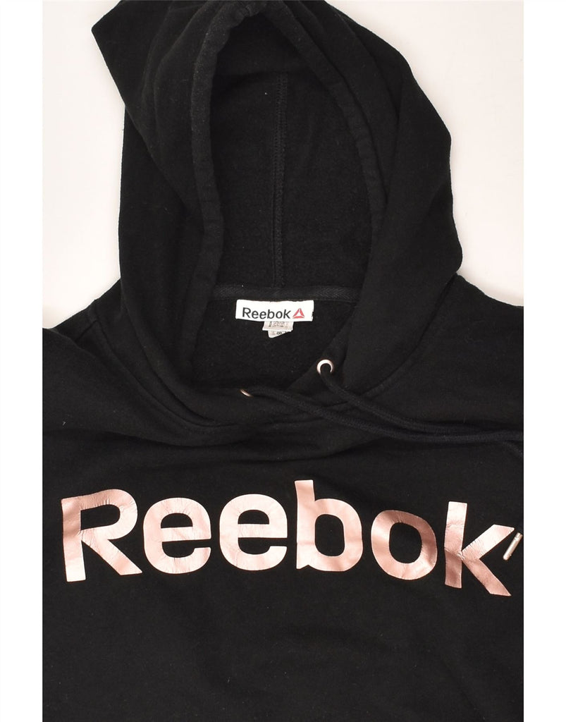 REEBOK Womens Graphic Hoodie Jumper UK 20 2XL Black Cotton | Vintage Reebok | Thrift | Second-Hand Reebok | Used Clothing | Messina Hembry 