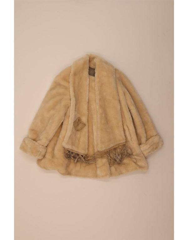 Vintage Womens Faux Fur Oversized Overcoat IT 42 Medium Beige Acetate