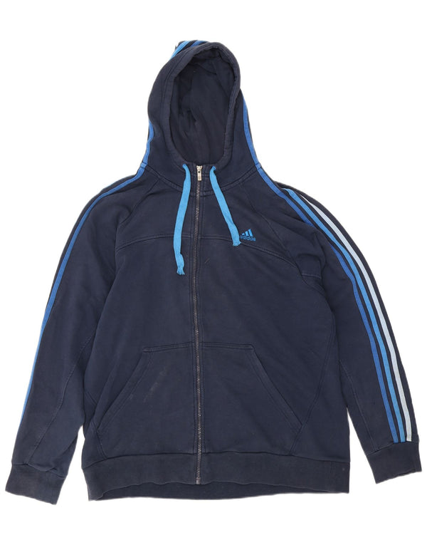 Adidas Mens Zip Hoodie Sweater XL Navy Blue Cotton
