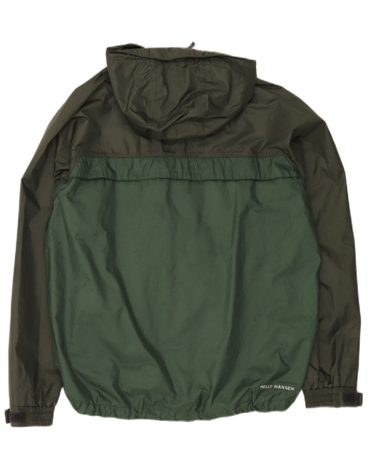 Helly Hansen Mens Hooded Rain Jacket UK 40 Large Green Colourblock Nylon