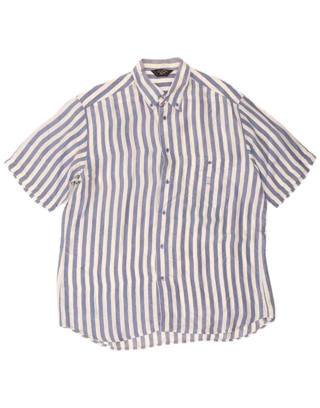 PAUL & SHARK Mens Yachting Short Sleeve Shirt XL Blue Striped Silk