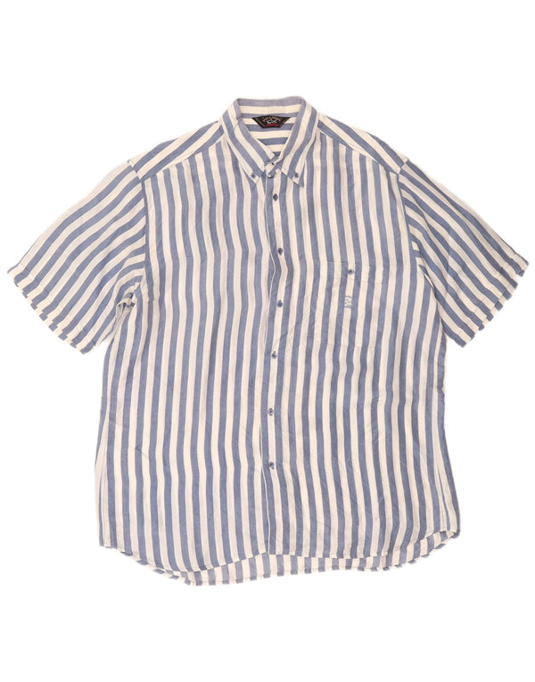 PAUL & SHARK Mens Yachting Short Sleeve Shirt XL Blue Striped Silk