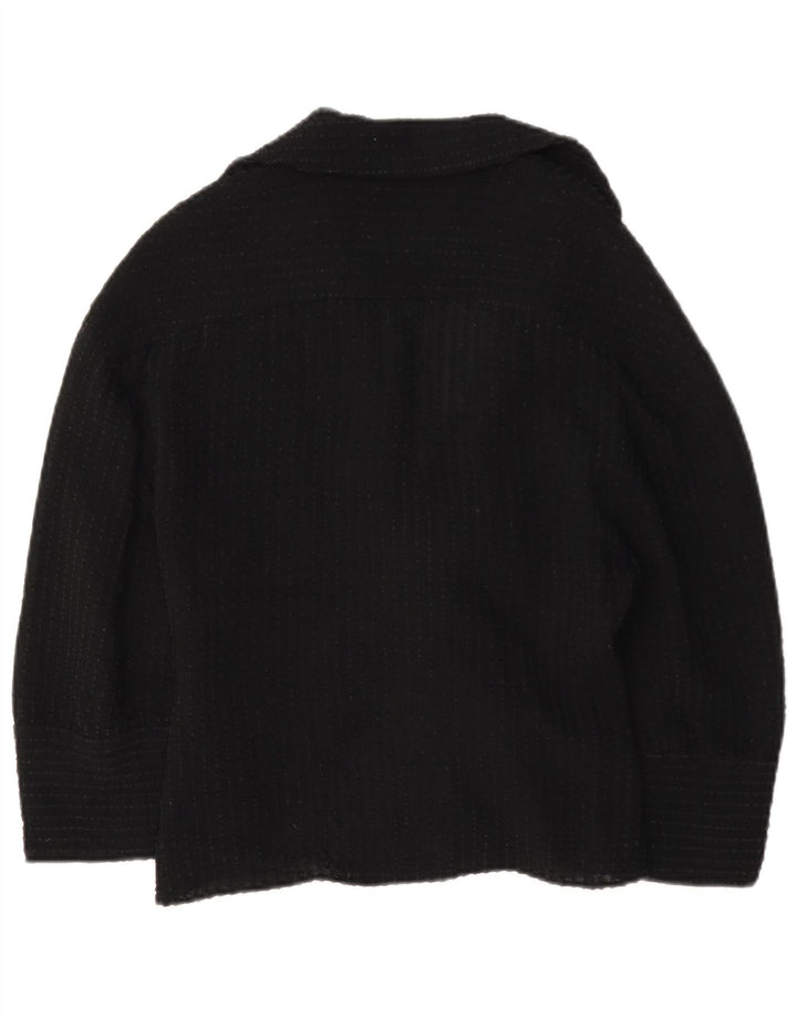 Zara Womens 3/4 Sleeve Front Tie Shirt Blouse UK 12 Medium Black Viscose