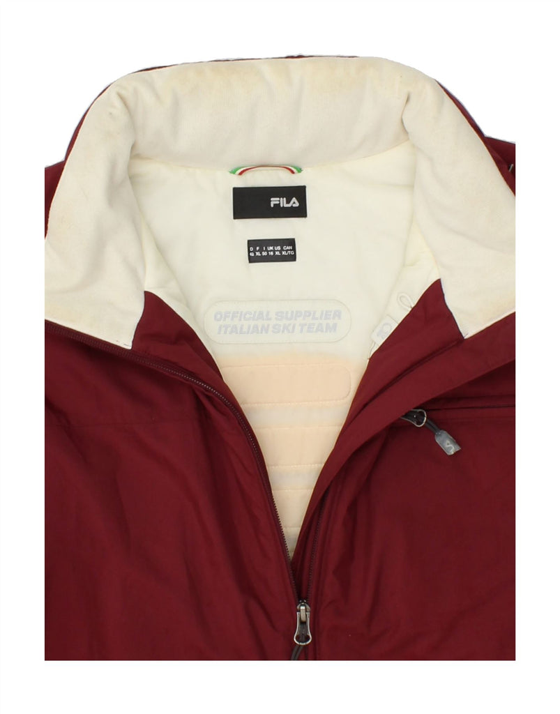 FILA Womens Windbreaker Jacket UK 16 Large Maroon Colourblock Polyester | Vintage Fila | Thrift | Second-Hand Fila | Used Clothing | Messina Hembry 