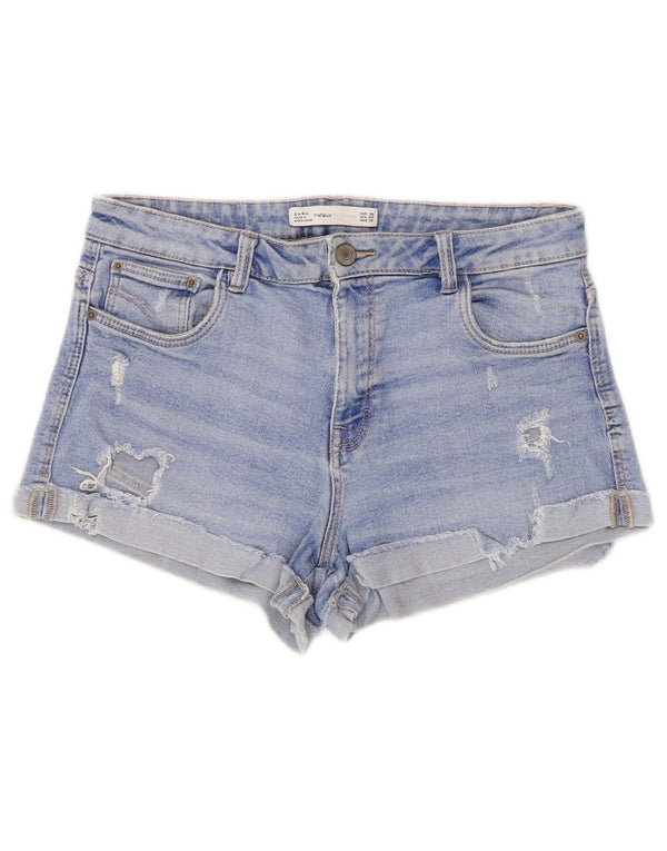 Zara Womens Trafaluc Distressed Denim Shorts EU 38 Small W28 Blue