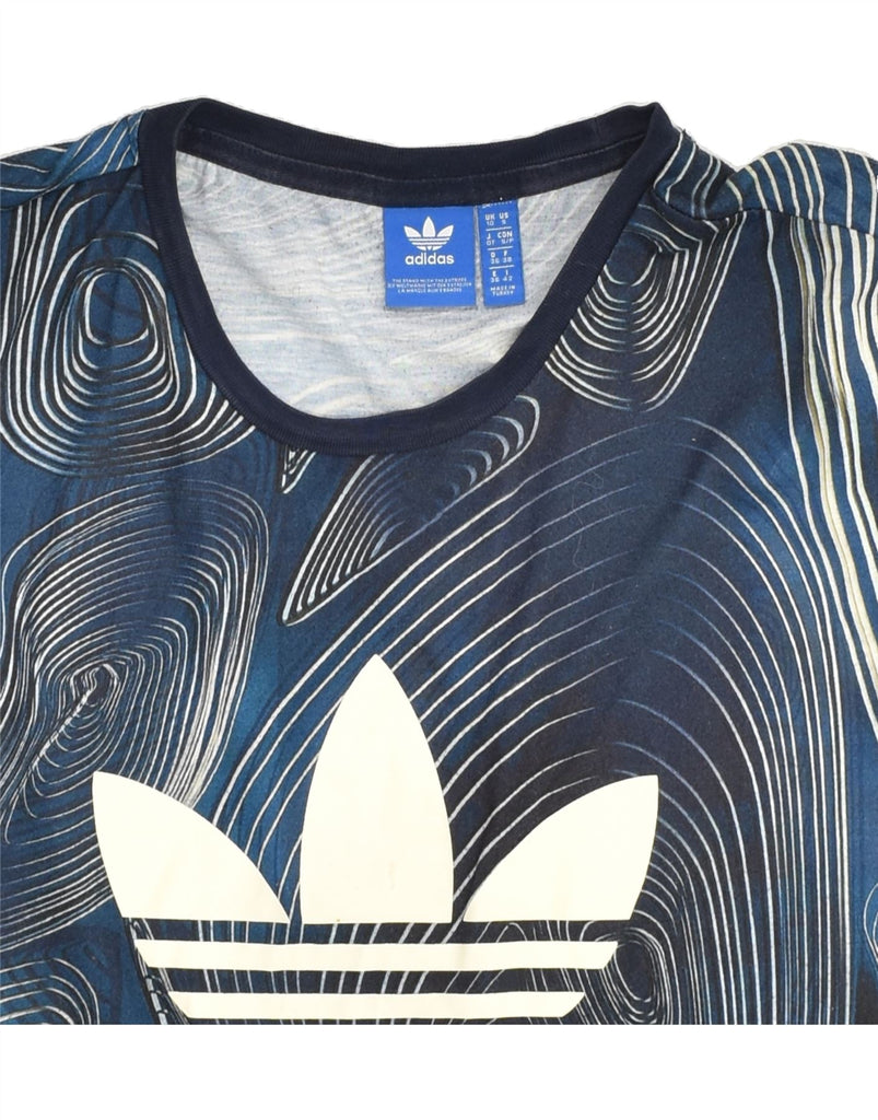 ADIDAS Womens Oversized Graphic T-Shirt Top UK 10 Small Navy Blue Striped | Vintage Adidas | Thrift | Second-Hand Adidas | Used Clothing | Messina Hembry 