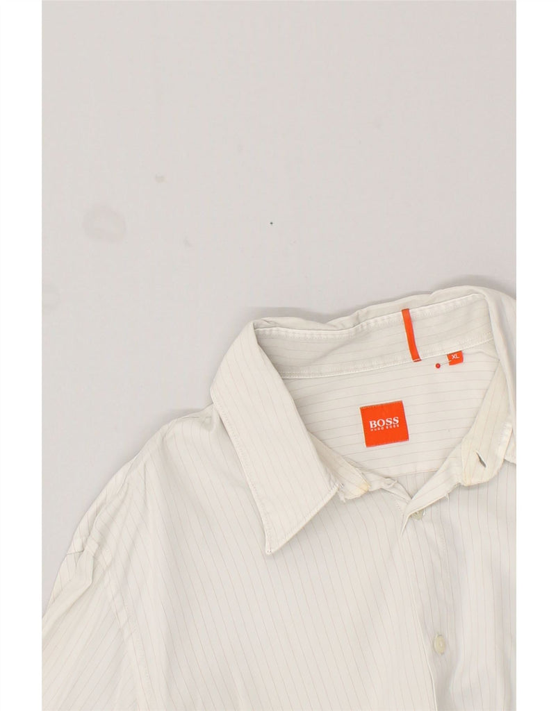 HUGO BOSS Mens Shirt XL White Pinstripe Cotton | Vintage Hugo Boss | Thrift | Second-Hand Hugo Boss | Used Clothing | Messina Hembry 