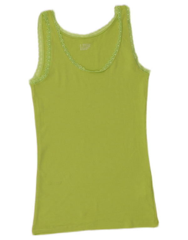 BENETTON Womens Vest Top UK 14 Large Green Cotton
