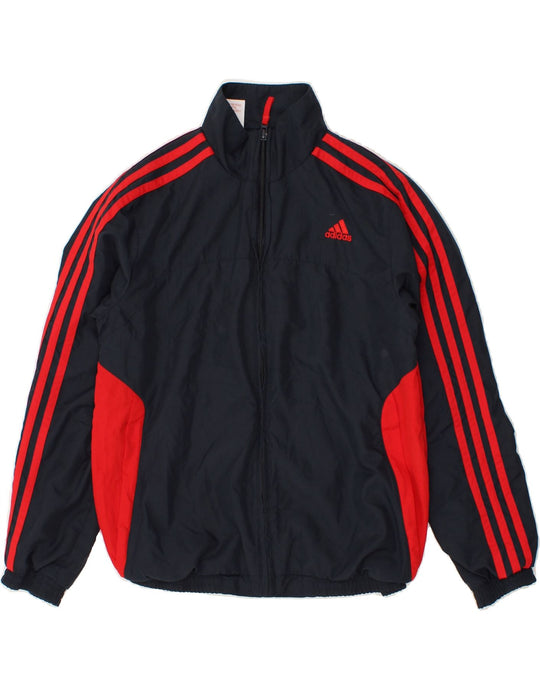 ADIDAS Boys Bomber Jacket 9-10 Years Navy Blue Colourblock
