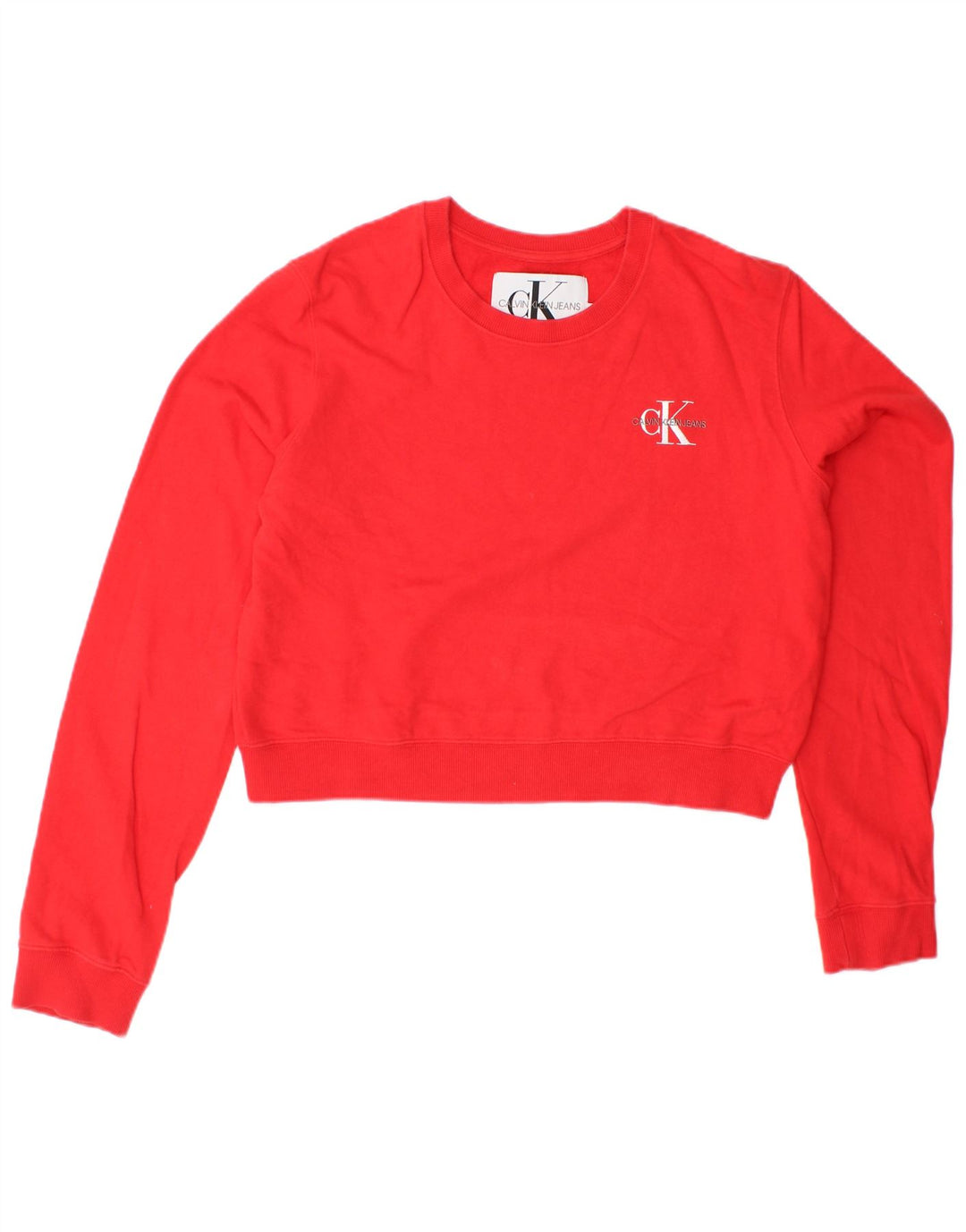 CALVIN KLEIN JEANS Womens Crop Sweatshirt Jumper UK 16 Large Red Cotton