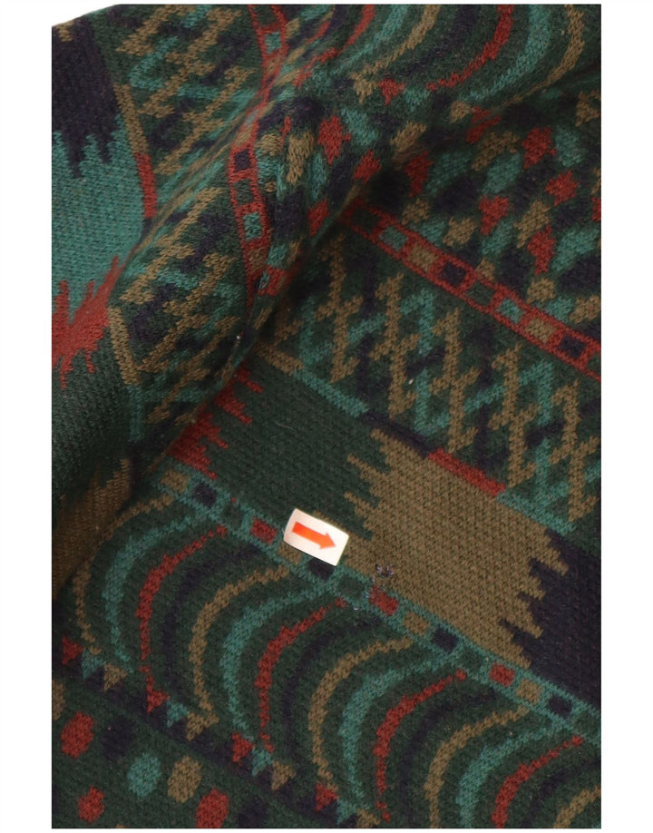 VINTAGE Mens Crew Neck Jumper Sweater IT 54 XL Green Fair Isle Wool