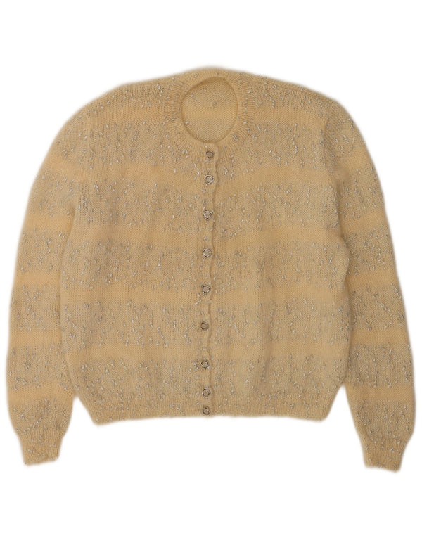 Vintage Womens Cardigan Sweater UK 16 Large Yellow Striped