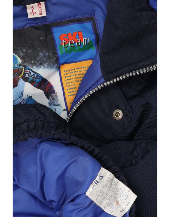 FILA Mens Loose Fit Hooded Ski Jacket IT 50 Medium Navy Blue Colourblock