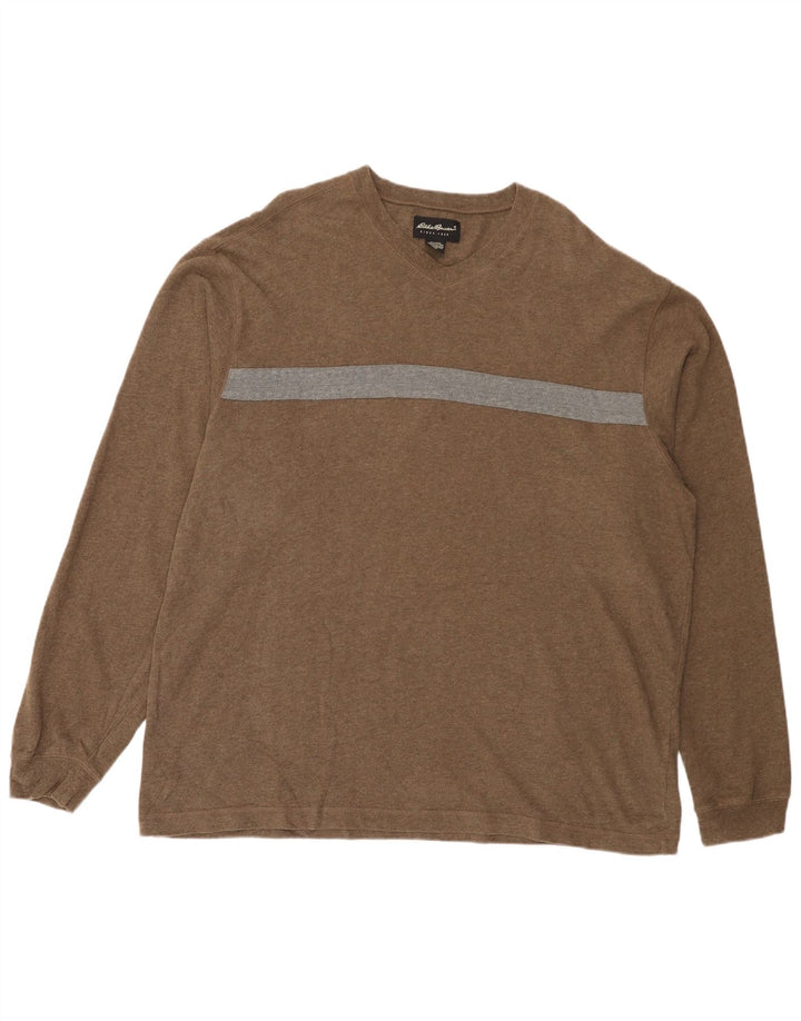 EDDIE BAUER Mens Tall Top Long Sleeve XL Brown Colourblock Cotton