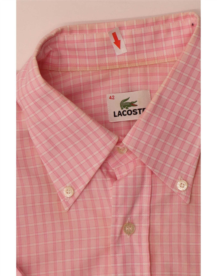 Lacoste Mens Short Sleeve Shirt Size 42 Large Pink Gingham Cotton