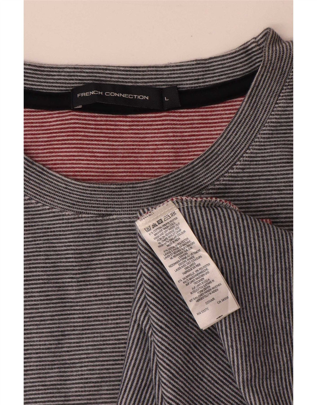 French Connection Mens Top Long Sleeve Large Grey Pinstripe Cotton