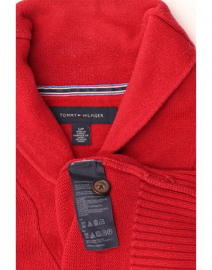 Tommy Hilfiger Mens Shawl Neck Jumper Sweater Small Red Cotton