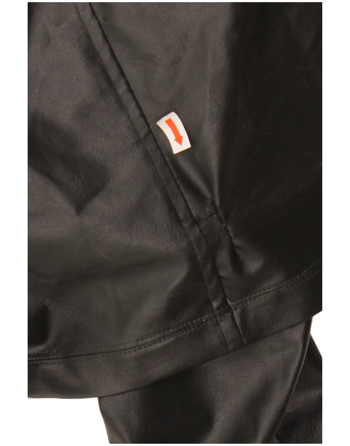 VINTAGE Womens Leather Coat UK 12 Medium Black Colourblock