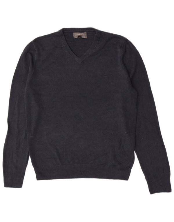 Marks & Spencer Mens V-Neck Jumper Sweater Medium Navy Blue Acrylic